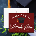 Maroon Graduation Personalised Graduate Thank You Postcard<br><div class="desc">A chic custom senior graduation thank you maroon postcard in burgundy red for a high school,  college,  or university from the class of 2025. Customise with your name under the lovely calligraphy in gold text for a great personalised graduate card.</div>