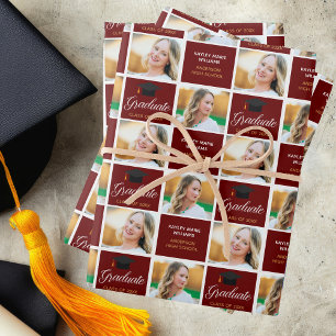 Maroon Graduation Photo 2026 Graduation Custom Wrapping Paper Sheet