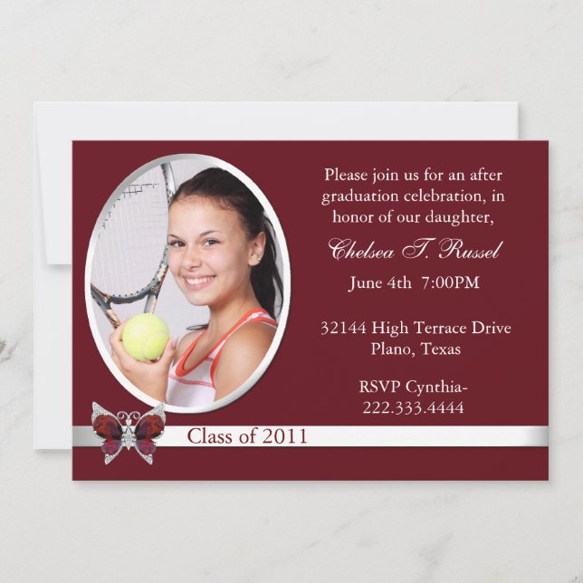 Maroon Graduation Photo party invitation (Front)