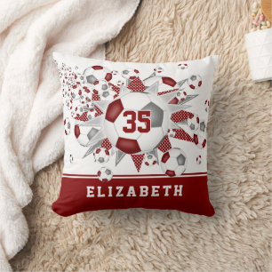 maroon gray sports room girls soccer balls stars cushion