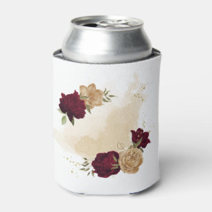 Maroon green beige gold botanical can cooler