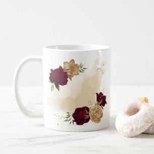 Maroon green beige gold botanical coffee mug
