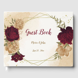 Maroon green beige gold botanical guest book