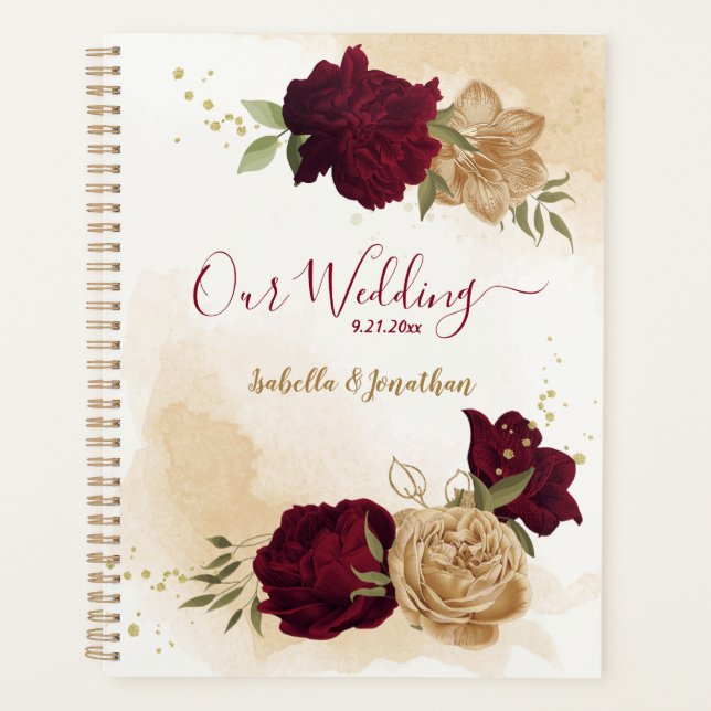 Maroon green beige gold botanical planner (Front)