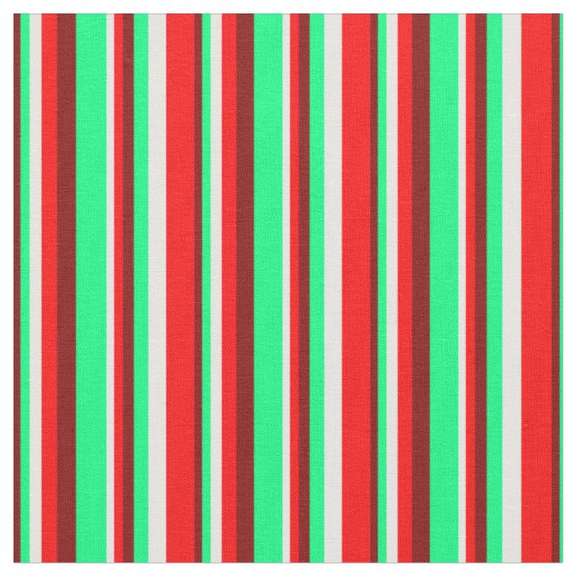 Maroon, Green, White & Red Coloured Stripes Fabric (Close Up)