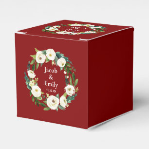 Maroon Greenery Personalised Names Date Wedding Favour Box