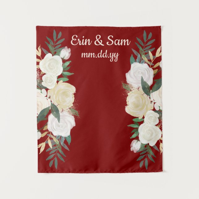 Maroon Greenery Wedding Prop Photo Booth Backdrop Tapestry (Front)