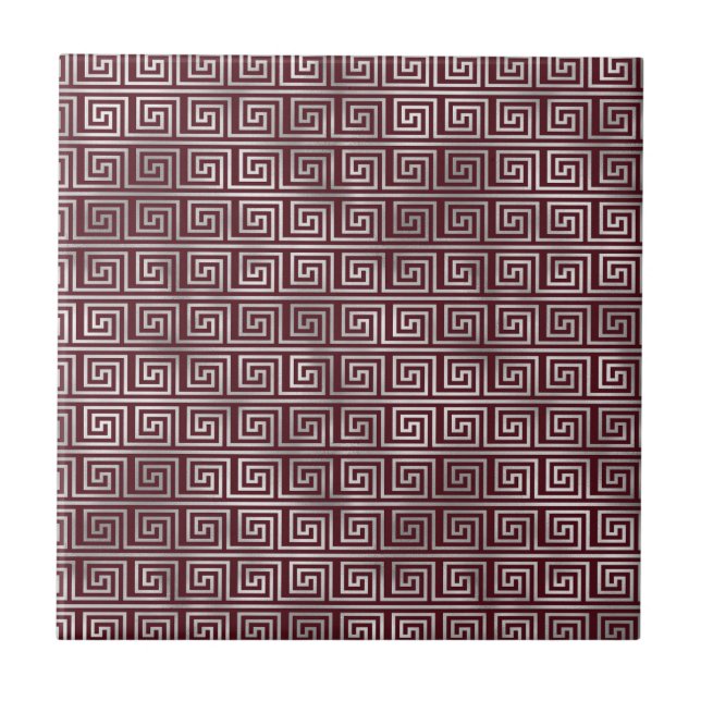 Maroon Grey Ancient Greek Art Elegant Pattern Tile (Front)