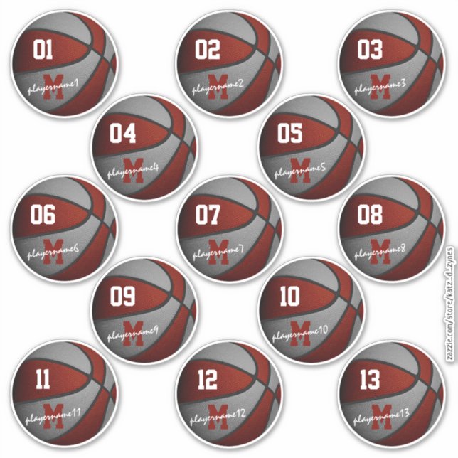 maroon grey basketball custom 13 players names (Front)
