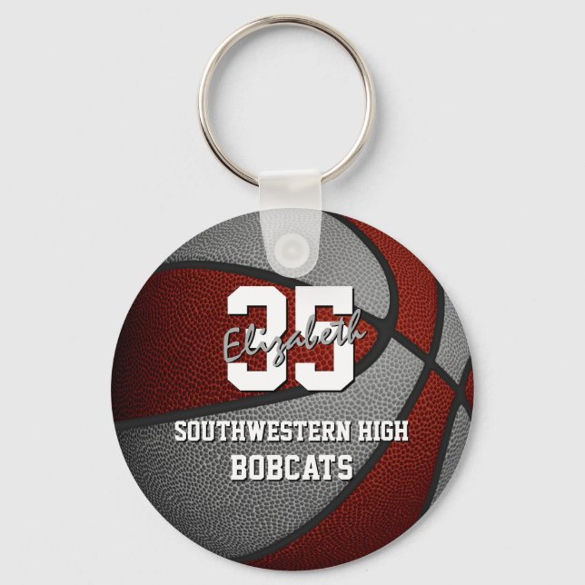maroon grey basketball team colours key ring (Front)