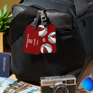 maroon grey basketball team colours luggage tag