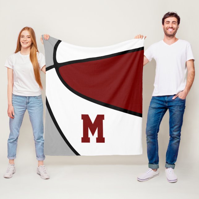 maroon grey basketball team spirit monogrammed fleece blanket (In Situ)