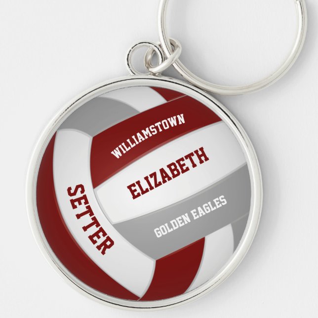 maroon grey girls boys team colours volleyball key ring (Front)