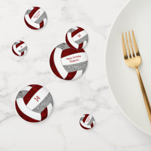 maroon grey girls volleyball birthday personalised confetti