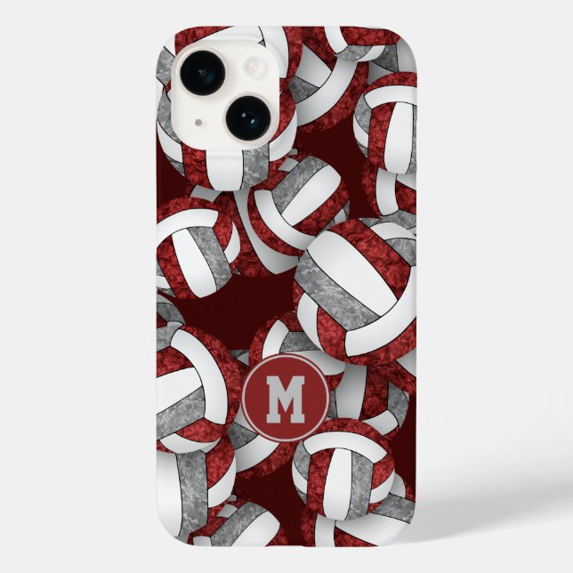 Maroon grey girls volleyballs pattern gifts Case-Mate iPhone case (Back)