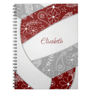 maroon grey girly boho sports volleyball notebook