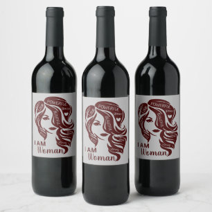 Maroon/Grey I Am Woman Personalised Wine Label
