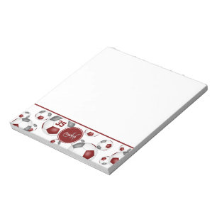 maroon grey soccer balls pattern monogrammed notepad