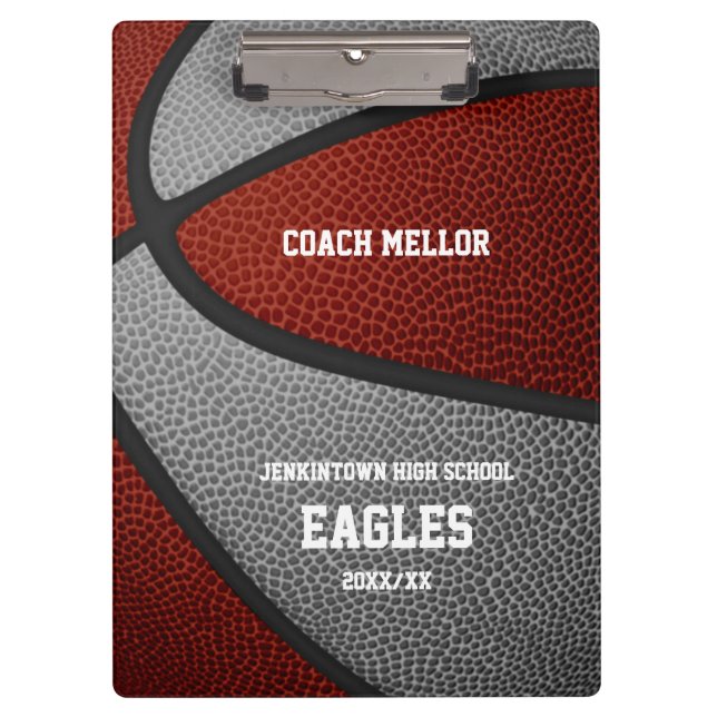 maroon grey team colours basketball coach name clipboard (Front)