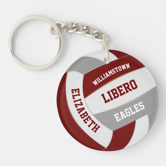 maroon grey team colours girls boys volleyball key ring (Front)