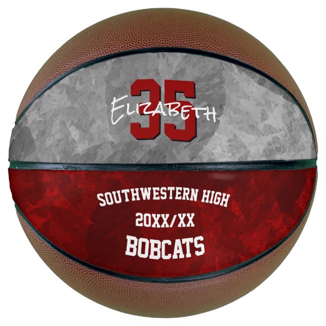 maroon grey team colours girls commemorative basketball (Front)