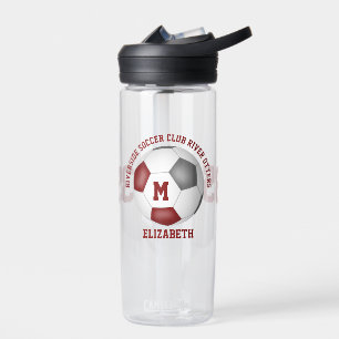 maroon grey team colours personalised soccer water bottle