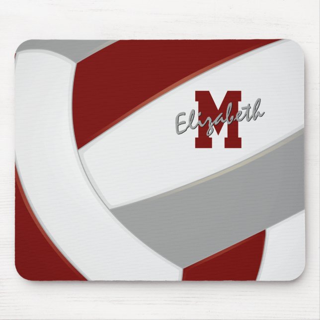 maroon grey team colours personalised volleyball mouse pad (Front)
