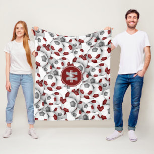 maroon grey team colours soccer balls pattern fleece blanket