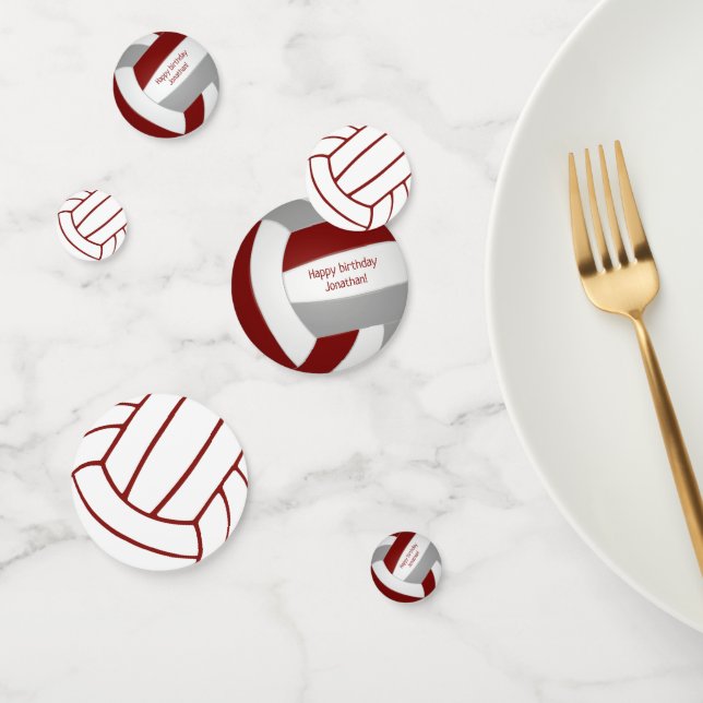 Maroon grey team colours volleyball birthday confetti (Group)