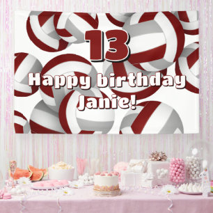 maroon grey volleyball kids birthday or team party banner