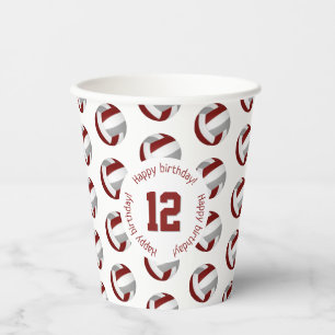 maroon grey volleyballs birthday party paper cups