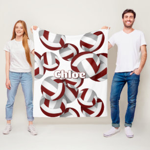 maroon grey volleyballs girls sports room decor fleece blanket