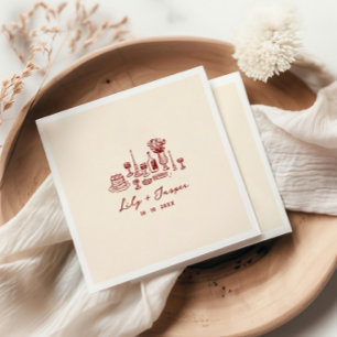 Maroon Hand Drawn Wedding Napkin