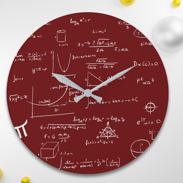 Maroon Handwritten Math Equations School Large Clock (Creator Uploaded)