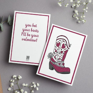 Maroon Heart Patterned Boot Holiday Card