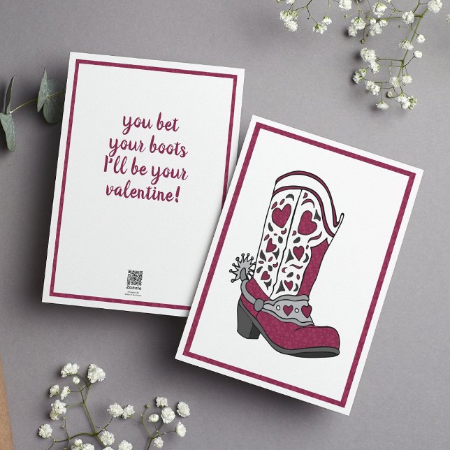 Maroon Heart Patterned Boot Holiday Card (Creator Uploaded)