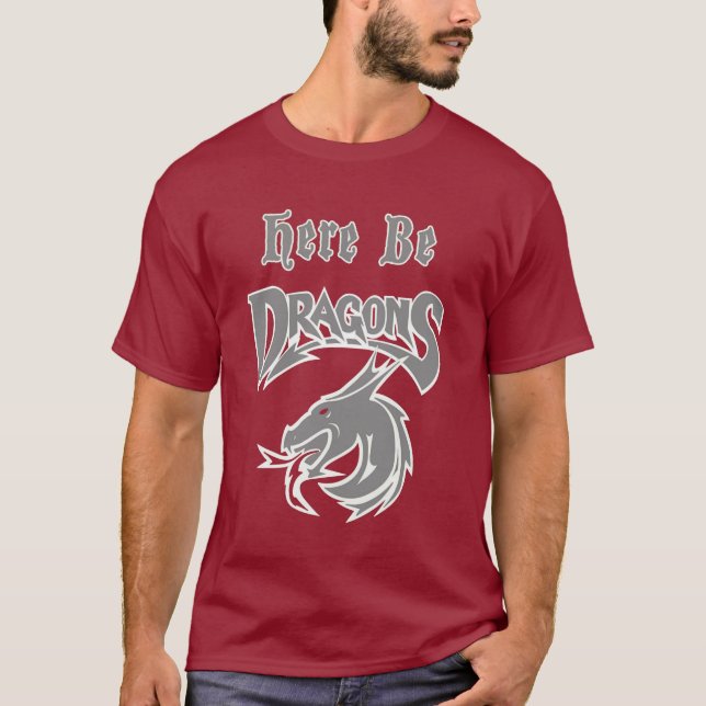 Maroon Here Be Dragons Dickson Middle School Logo T-Shirt (Front)