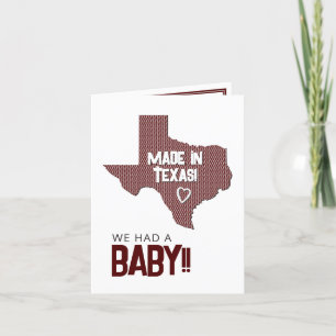 Maroon Herringbone Made in Texas Photo Baby Announ Announcement