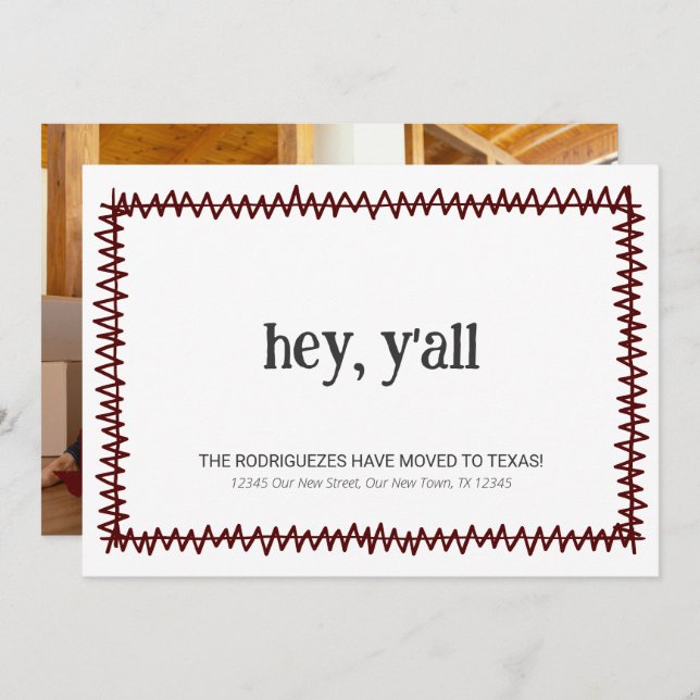 Maroon Hey Y'all - Moved to Texas Announcement (Front/Back)