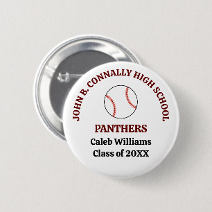 Maroon High School Baseball Player Personalised 6 Cm Round Badge