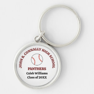 Maroon High School Baseball Player Personalised Key Ring