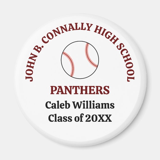 Maroon High School Baseball Player Personalised Magnet (Front)