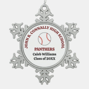 Maroon High School Baseball Team Personalised Snowflake Pewter Christmas Ornament