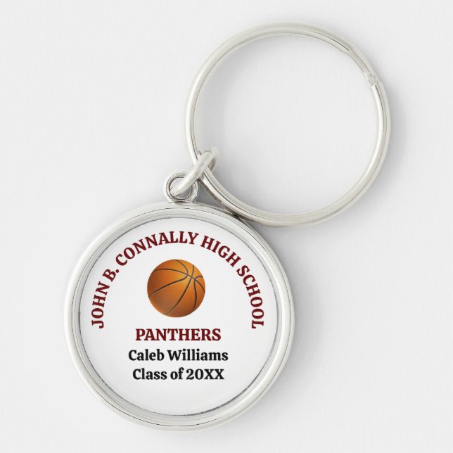 Maroon High School Basketball Player Personalised Key Ring (Front)
