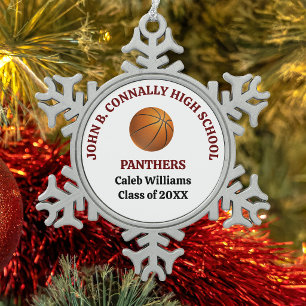 Maroon High School Basketball Player Personalised Snowflake Pewter Christmas Ornament