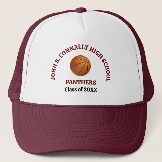 Maroon High School Basketball Player Personalised Trucker Hat (Front)