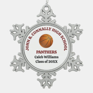 Maroon High School Basketball Player Personalized Snowflake Pewter Christmas Ornament