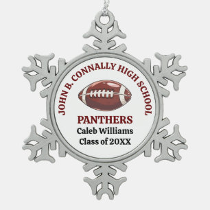 Maroon High School Football Player Personalised Snowflake Pewter Christmas Ornament