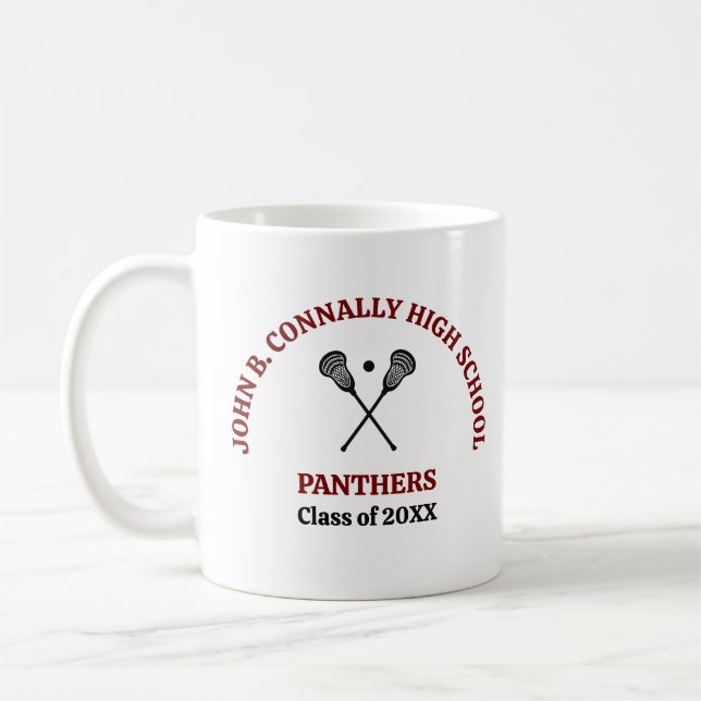 Maroon High School Lacrosse Team Personalised Coffee Mug (Left)
