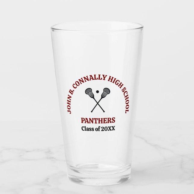 Maroon High School Lacrosse Team Personalised Glass (Front)